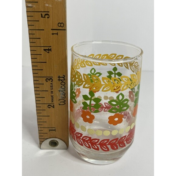 vintage Red White Yellow Orange  Green Floral Juice Glass Cup Retro 1950 - Picture 5 of 5